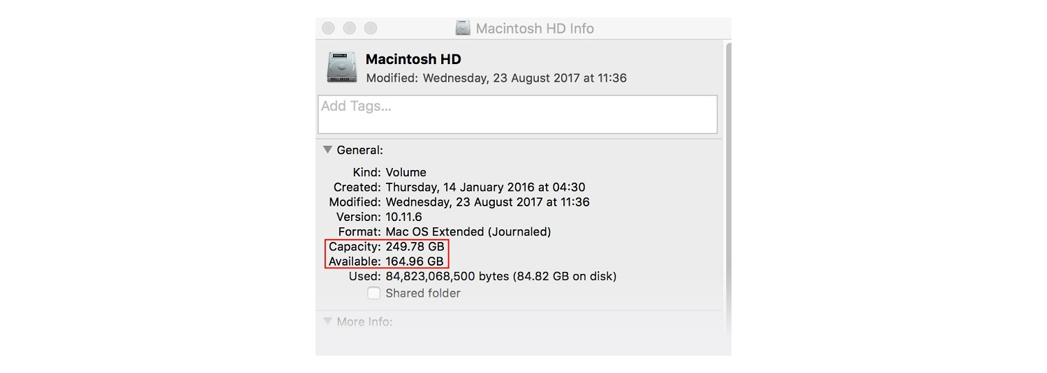 how to check disk space mac