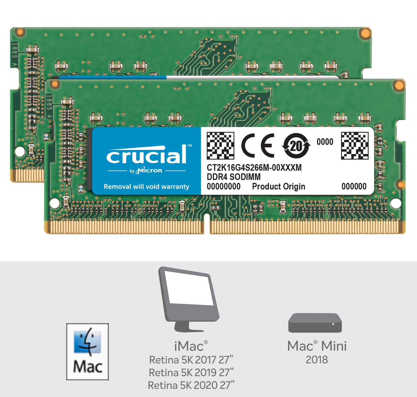 Crucial 32GB DDR4-2666 | Crucial Mac CT2K16G4S266M Kit SODIMM for | (2x16GB)