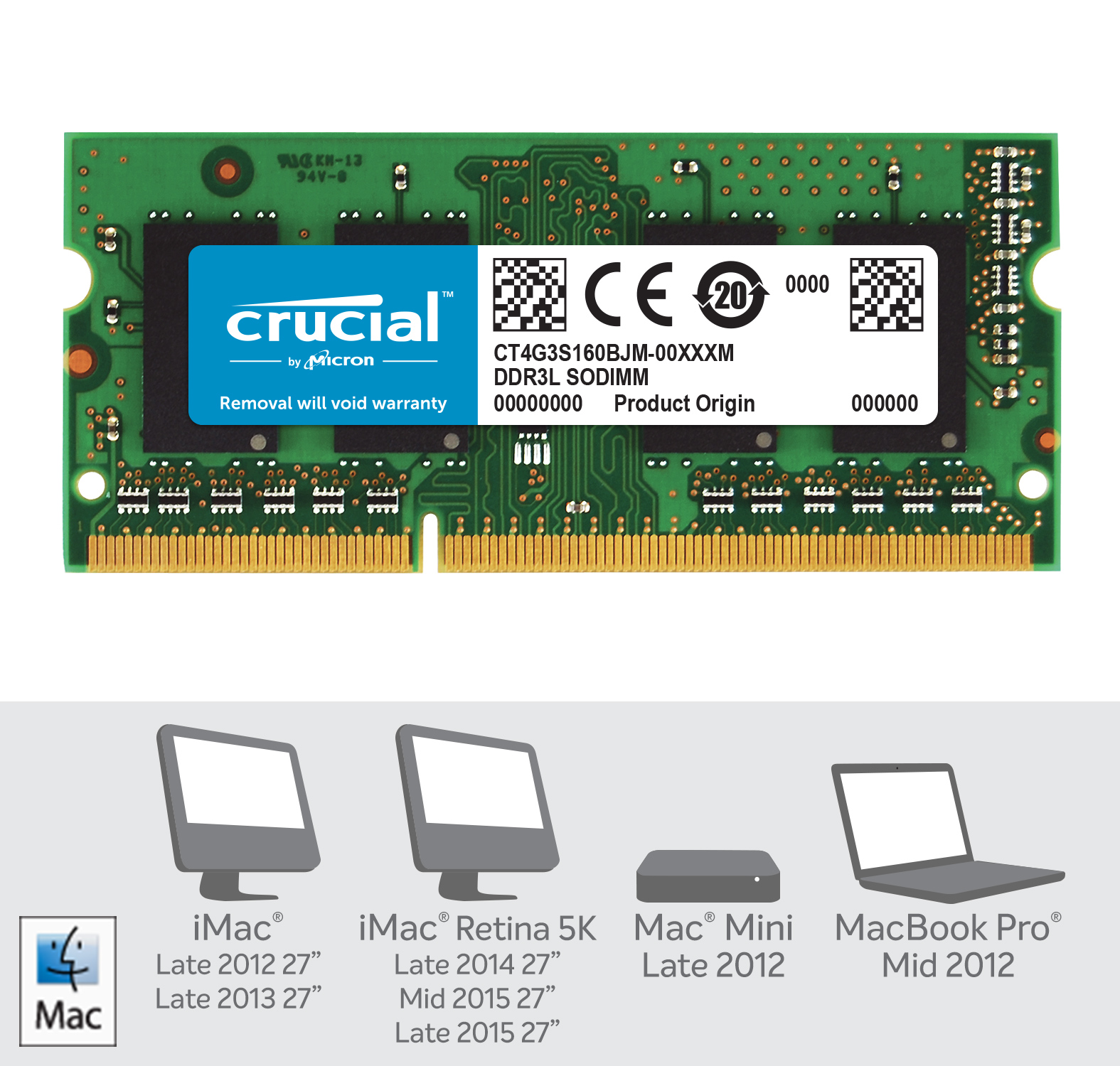 Crucial 4GB DDR3L-1600 SODIMM Memory for Mac | CT4G3S160BJM 