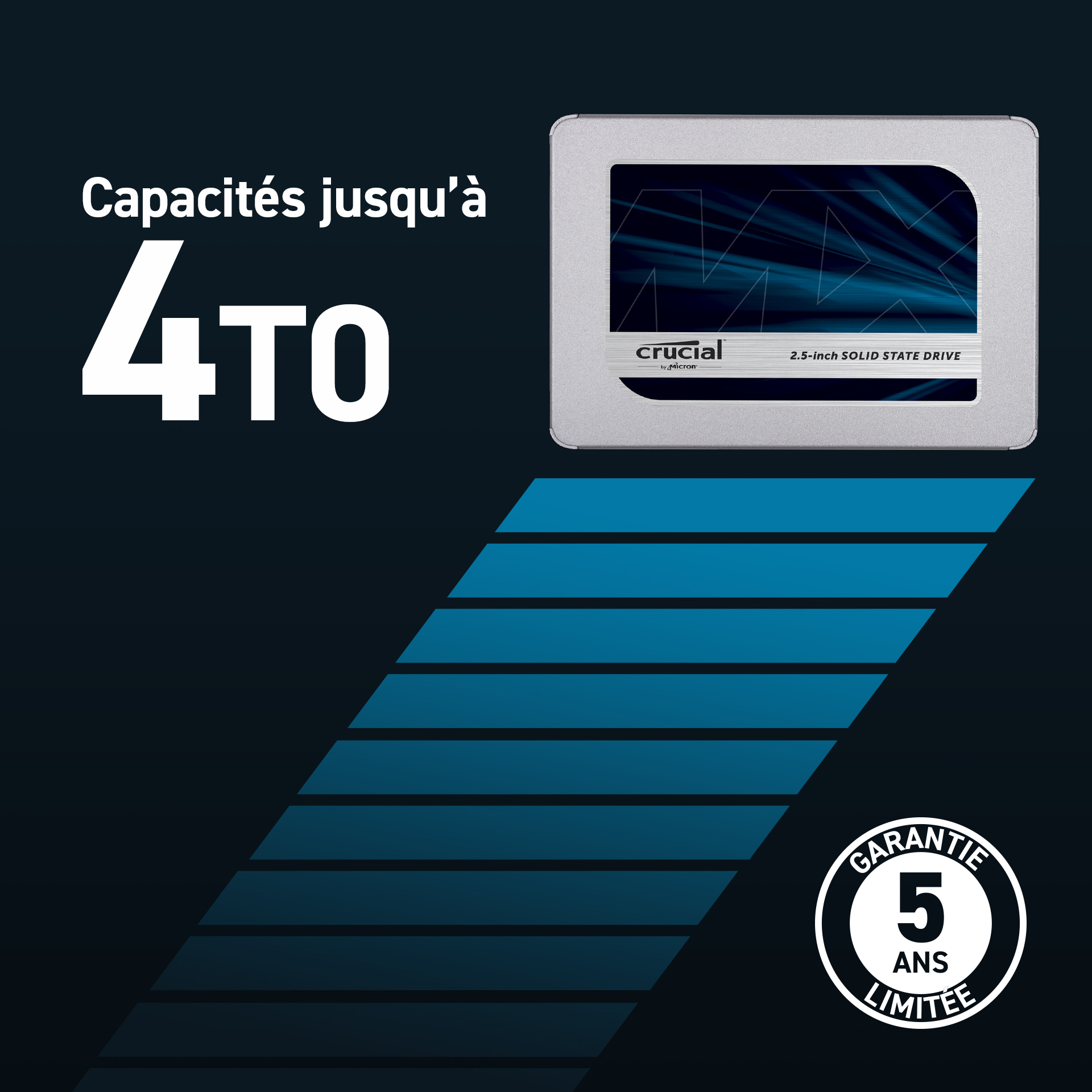 SSD Crucial MX500 4 To 3D NAND (2,5 pouces / 7mm) | CT4000MX500SSD1 |  Crucial FR