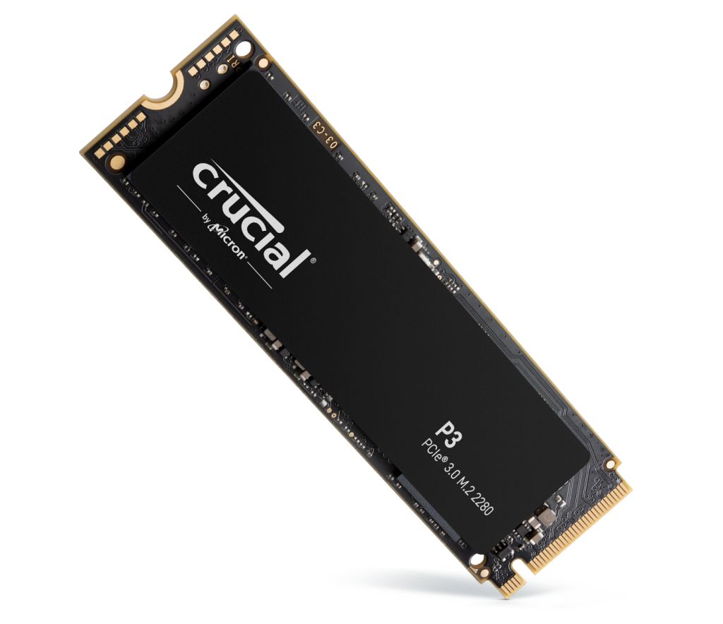 Crucial P3 SSD standing up with shadow