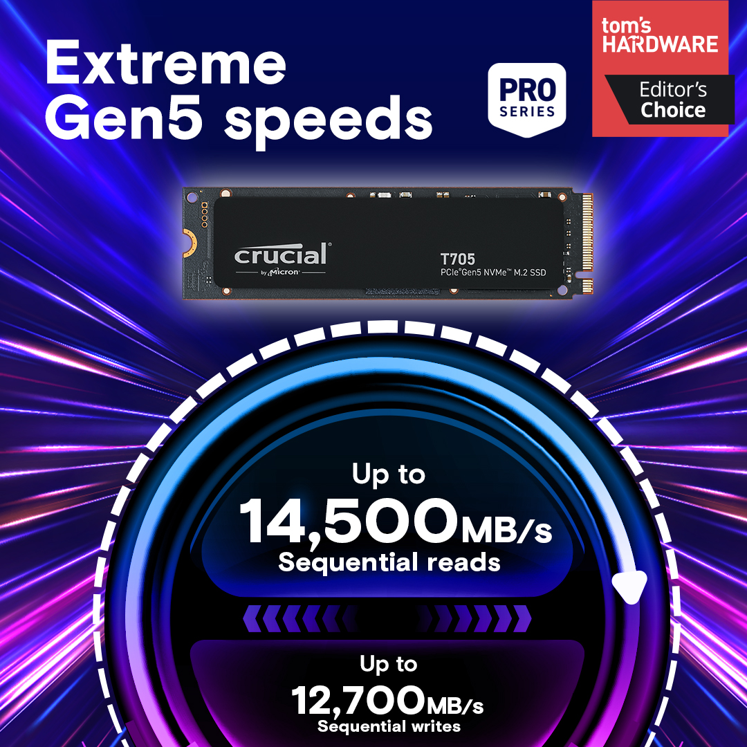 Crucial T705 2TB PCIe Gen5 NVMe M.2 SSD- view 2